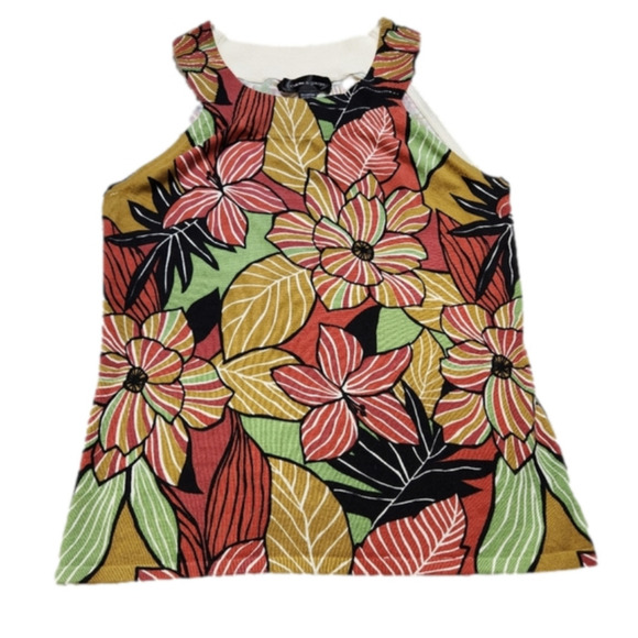 Size S Tank top Floral Cotton blend ribbed knit CABLE & GAUGE NWT - Picture 6 of 12